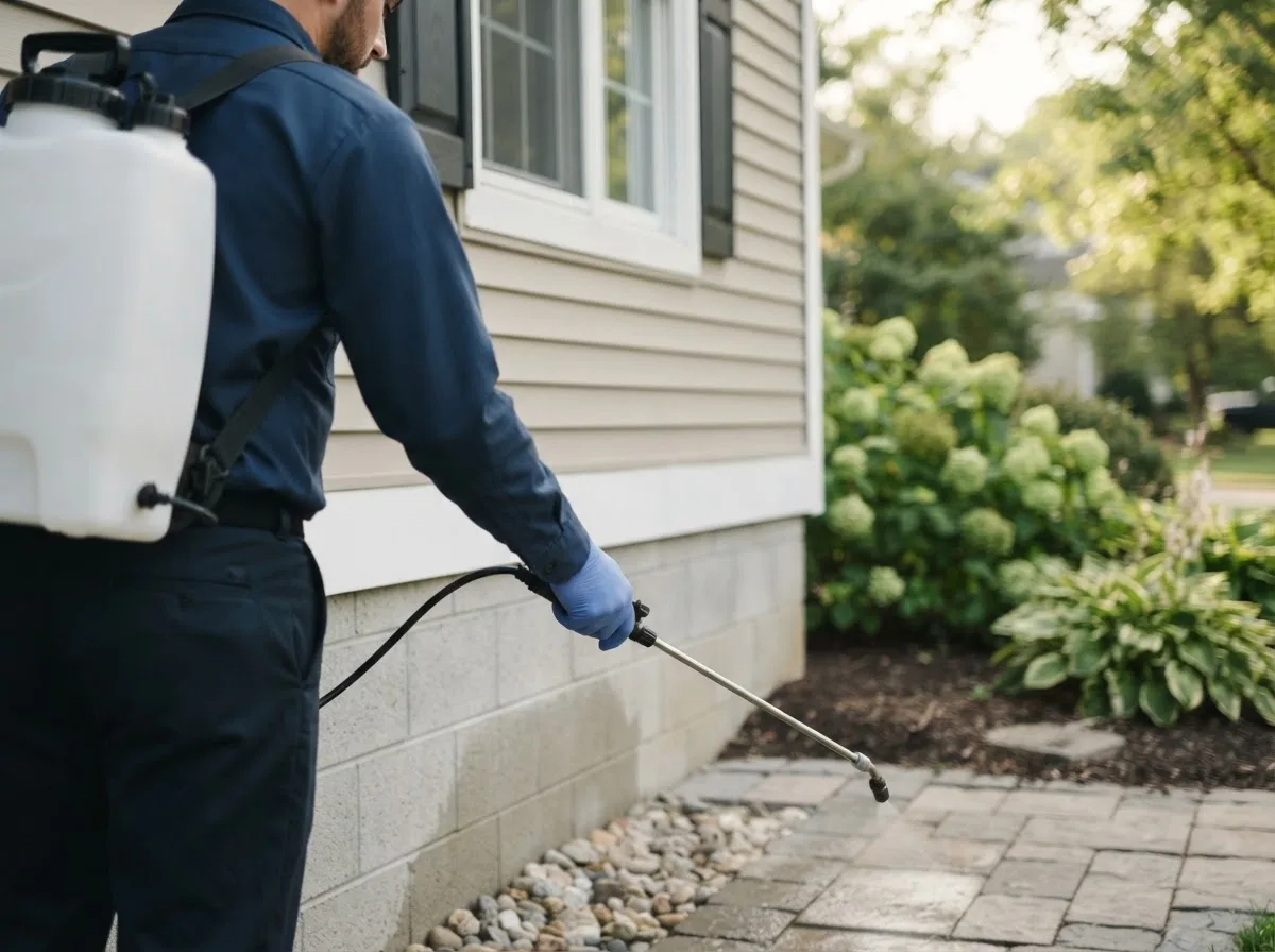 Pest control technician inspecting a home in Lawton, MI